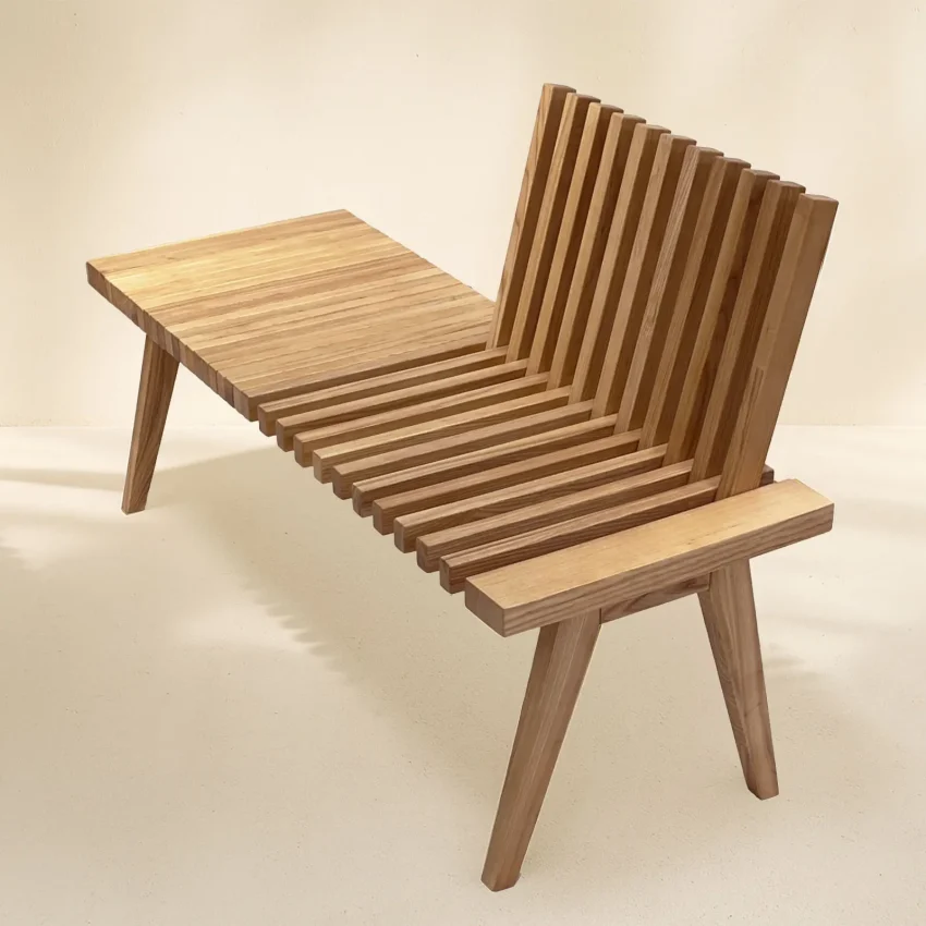 Livora One MOKU P835ベンチチェア　 ホワイトアッシュ　スリット　背もたれ　3人掛け