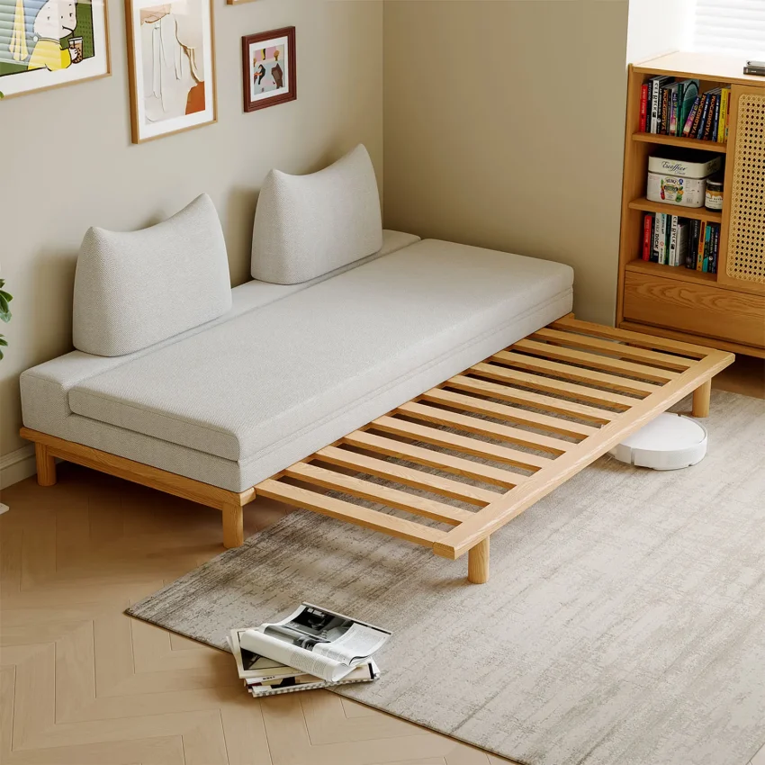 Livora One MOKU S001 だるまソファーベッド　北米産FAS級ホワイトアッシュ 天然木 無垢材 家具 　FAS級　水性塗料　エコ　すのこベッド　簀の子　簀子　スノコ　伸長式　折り畳みマットレス 折りたたみ